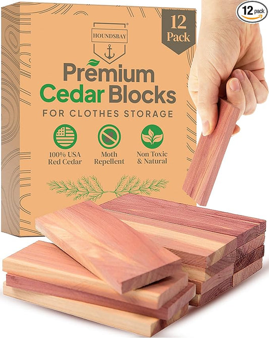 Cedar Blocks for Clothes Storage, Closets and Drawers - All Natural Moth Balls Alternative for Clothes Storage - Moth Repellant and Keep Clothes Smelling Fresh - 12 Pack