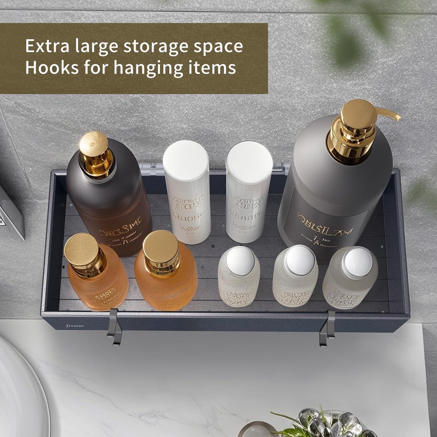 Metal Shower Caddy, Rustproof Shower Shelves for Bathroom Storage & Kitchen Spice, Large Capacity Holder Organizer Adhesive or Drill Screw Mounting (1 Pack)