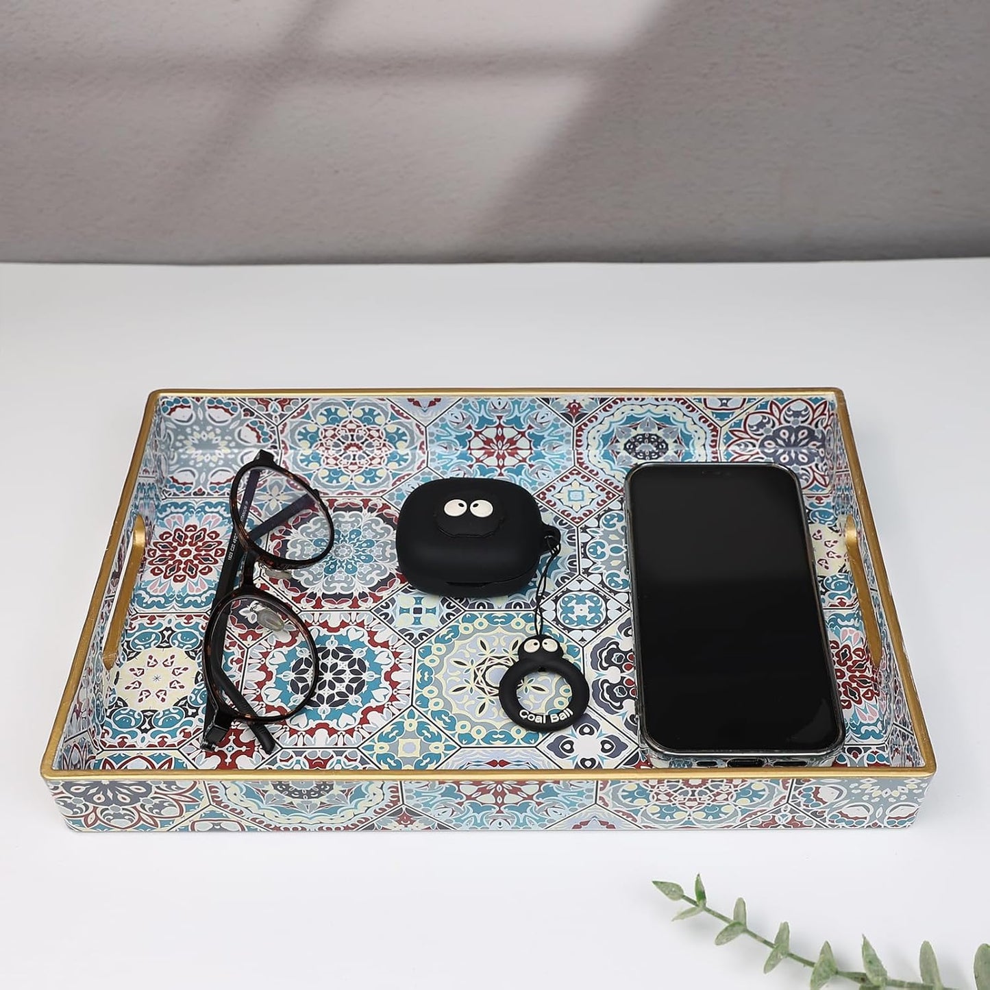 Spsyrine Bathroom Vanity Tray with Handles for Dresser Tops, Countertop, Perfume Decorative Tray, 11.8” * 7.87” *1.37” C2