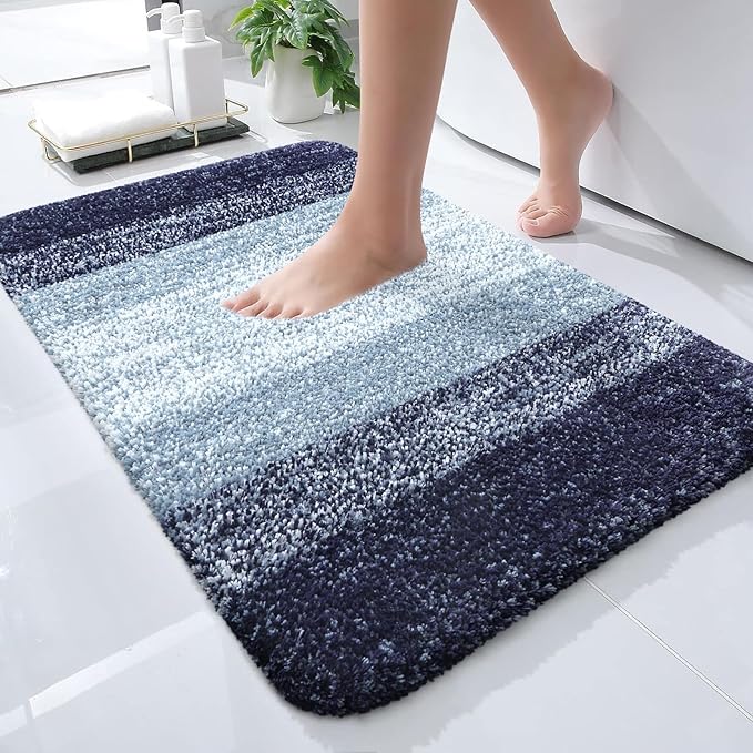 OLANLY Bathroom Rugs Mat 24x16, Extra Soft Absorbent Microfiber Bath Rugs, Rubber Backing, Quick Dry, Machine Washable Bath Mats for Bathroom Floor, Tub and Shower, Home Decor Accessories, Airy Blue