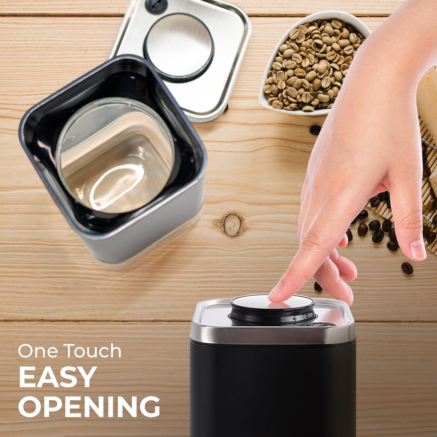 Kaffe Glass Coffee Canister (16oz) w/Airtight Lid - Click to Release Seal - BPA Free Glass & Stainless Steel - Elegant Kitchen Storage Container for Coffee, Nuts, Rice, Flour, Sugar, Tea, Cereal