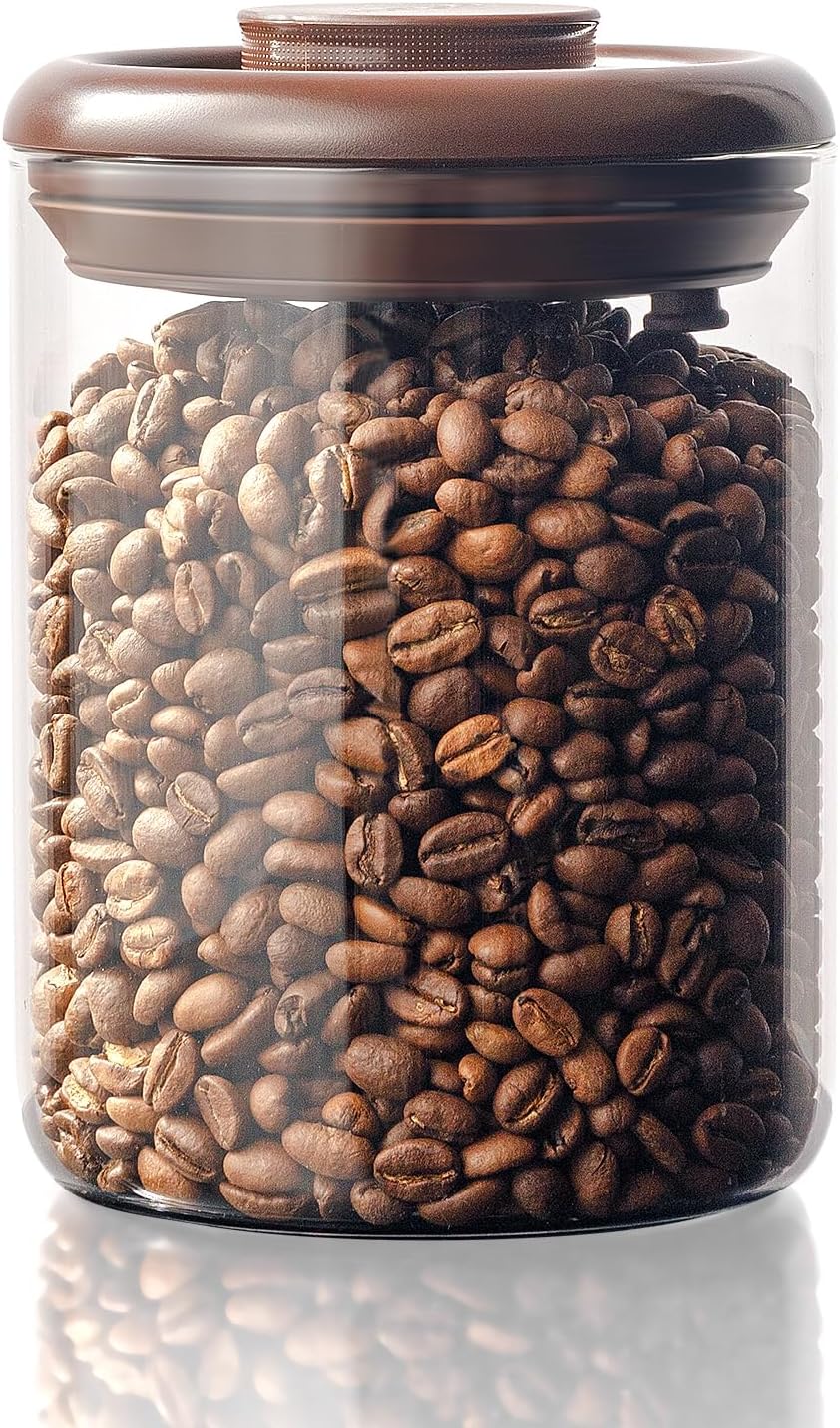 Glass Coffee Bean Jar – Pop Top Air Tight Coffee Bean Container with CO2 Valve, 10 oz Coffee Storage Airtight Canister, 0.63lb