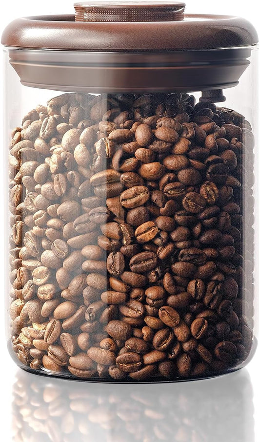 Glass Coffee Bean Jar – Pop Top Air Tight Coffee Bean Container with CO2 Valve, 10 oz Coffee Storage Airtight Canister, 0.63lb