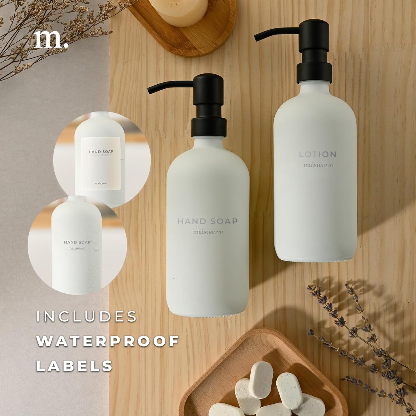 MaisoNovo Soap Dispenser 2-Piece Set | 16.9oz Clear Bottles with Black Stainless Steel Pumps