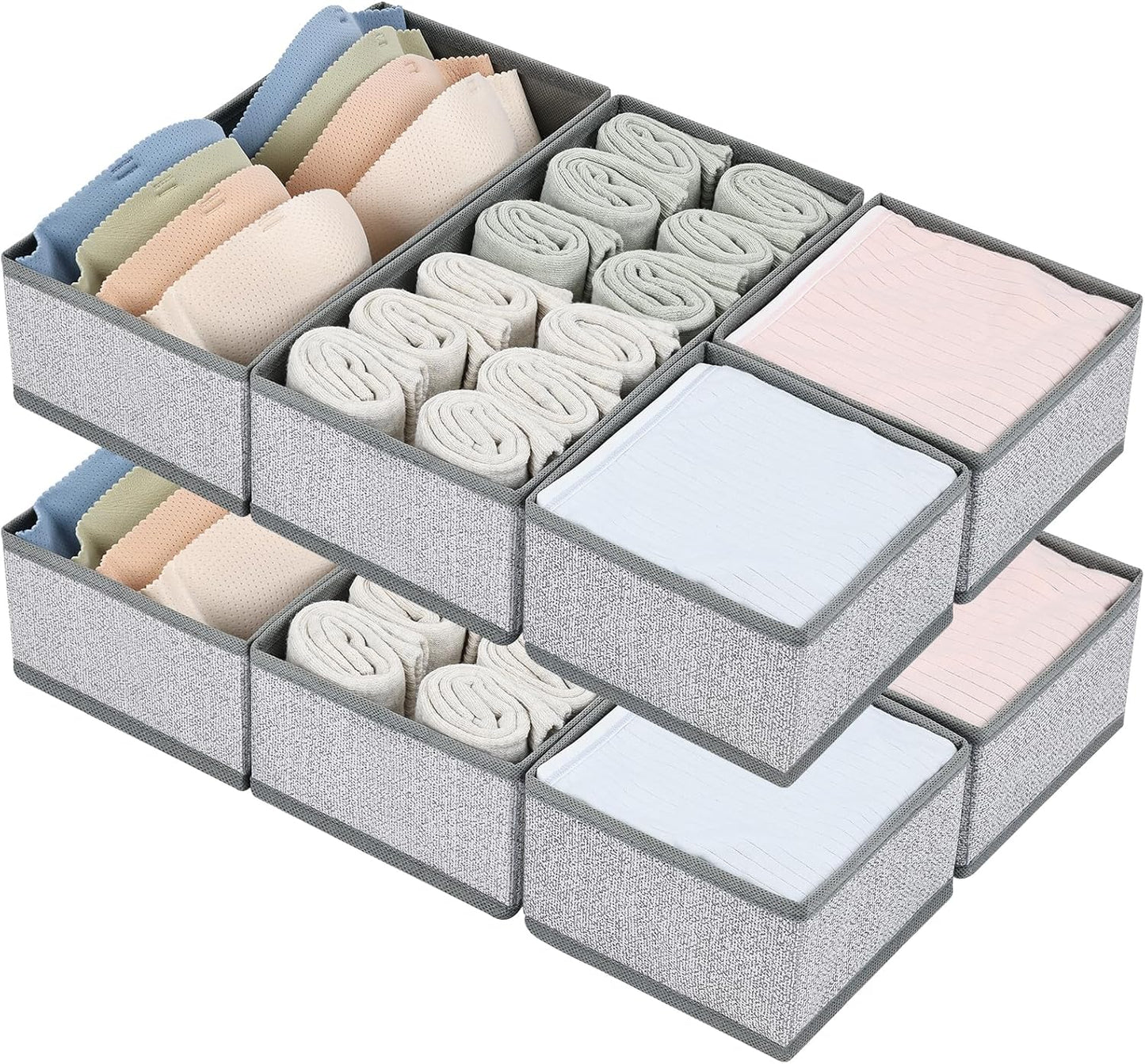 DIMJ Drawer Organizer Clothes Set of 8, Foldable Closet Drawer Bins, Underwear Drawer Organizer, Fabric Drawer Dividers for Baby Clothes, Socks, Belt, Tie (Blended)