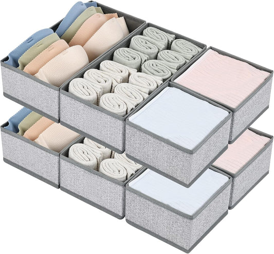 DIMJ Drawer Organizer Clothes Set of 8, Foldable Closet Drawer Bins, Underwear Drawer Organizer, Fabric Drawer Dividers for Baby Clothes, Socks, Belt, Tie (Blended)