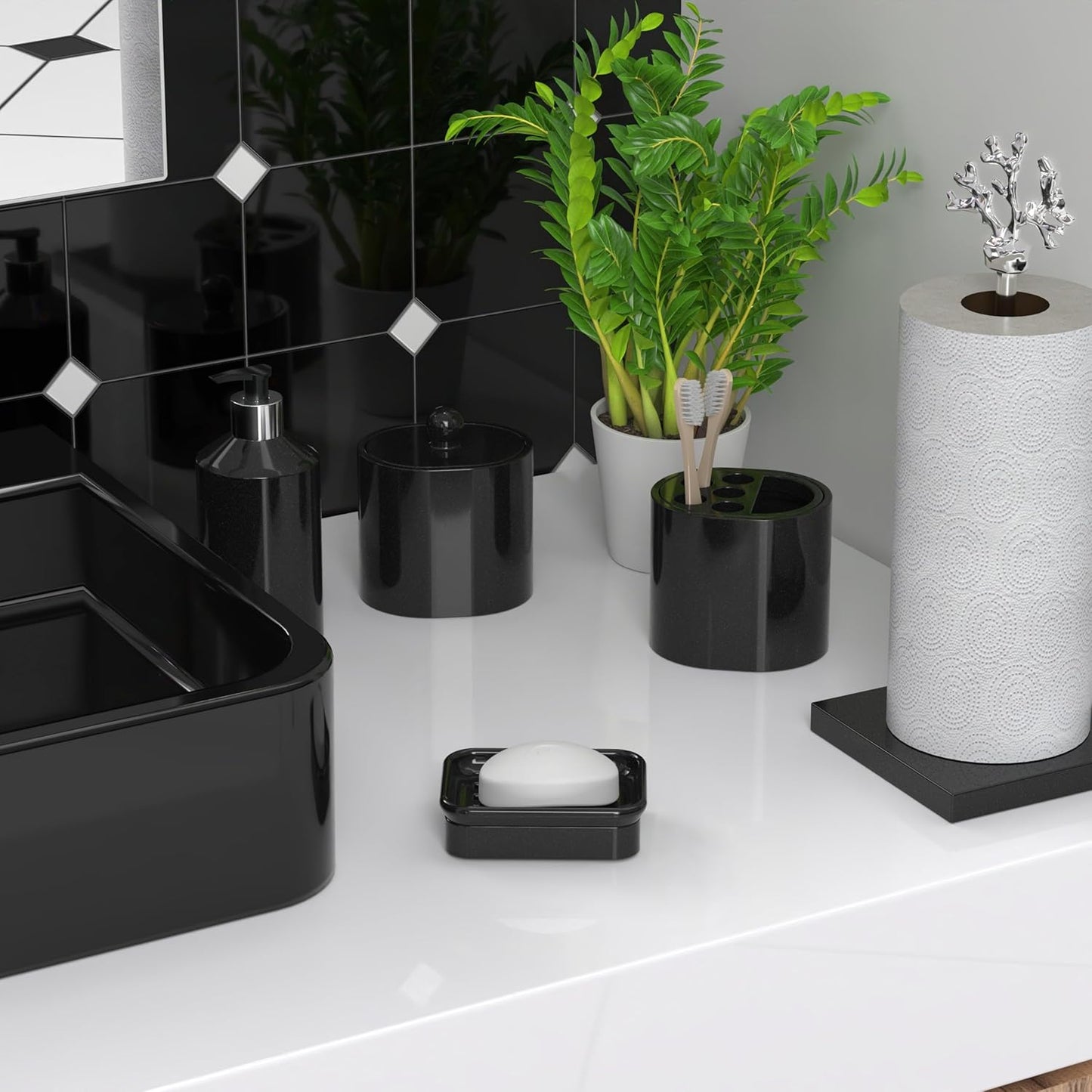 Composite Granite Soap Dish, Double Layer Strainer Soap Holder, Suitable for Kitchens, Bathrooms, and Bar Sinks, Durable Soap Holder for Shower, Best Place for Your Soap Bar (Black)