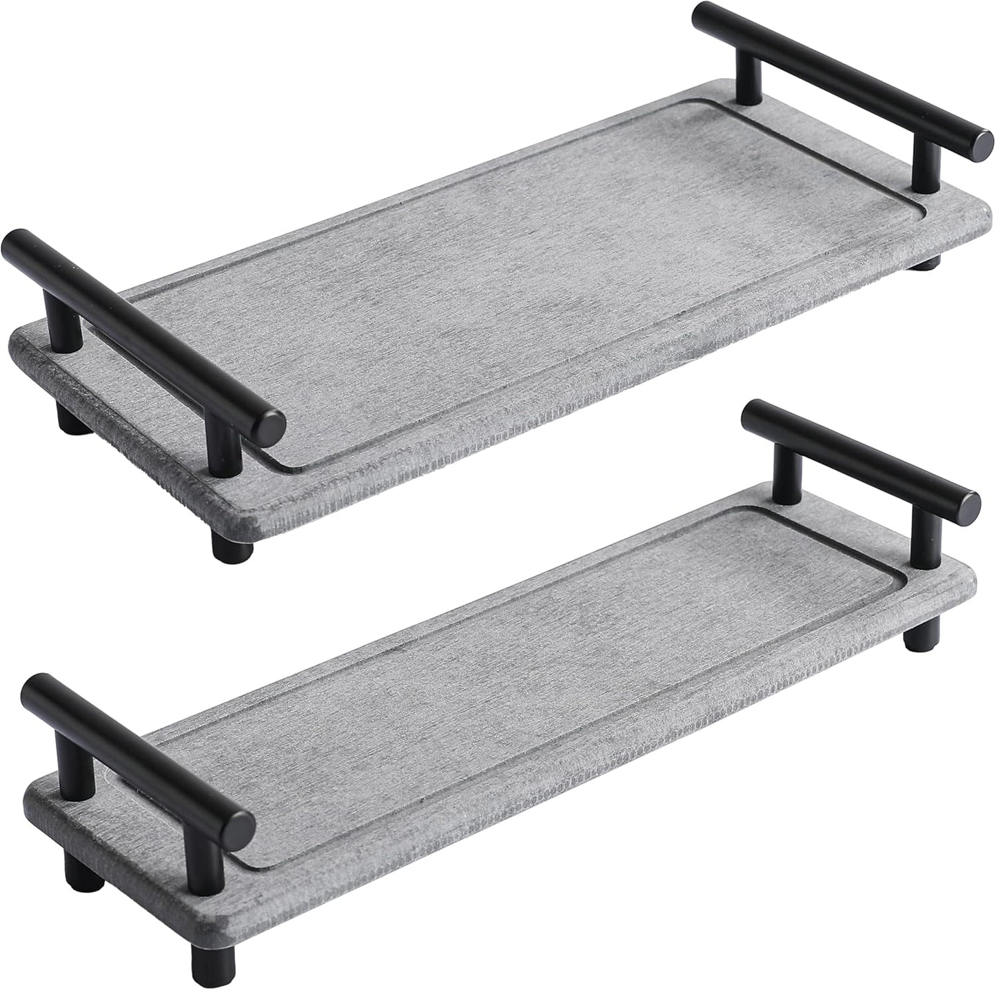 2Pcs Instant Dry Sink Caddy, Water Absorbent Diatomite Tray for Sink, Stone Drying Tray with Metal Handle, Keeping Kitchen and Bathroom Tidy and Clean (Dark Grey & Black Handle, Large & Small)