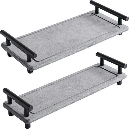 2Pcs Instant Dry Sink Caddy, Water Absorbent Diatomite Tray for Sink, Stone Drying Tray with Metal Handle, Keeping Kitchen and Bathroom Tidy and Clean (Dark Grey & Black Handle, Large & Small)