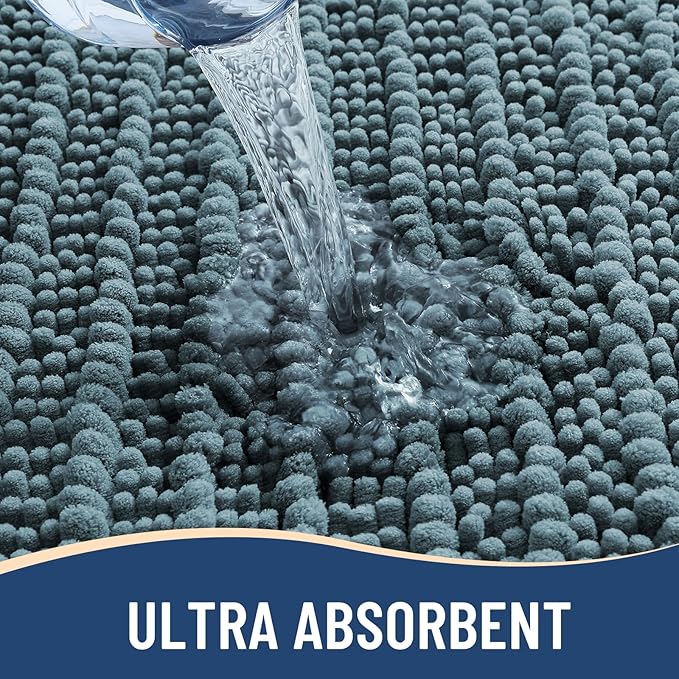 Arotive Luxury Chenille Bathroom Rug Mat, Extra Soft Thick Absorbent Shaggy Bath Rugs, Non-Slip Machine Wash Dry, Plush Bath Mats for Bathroom, Shower and Tub, 30x20, Smoky Gray