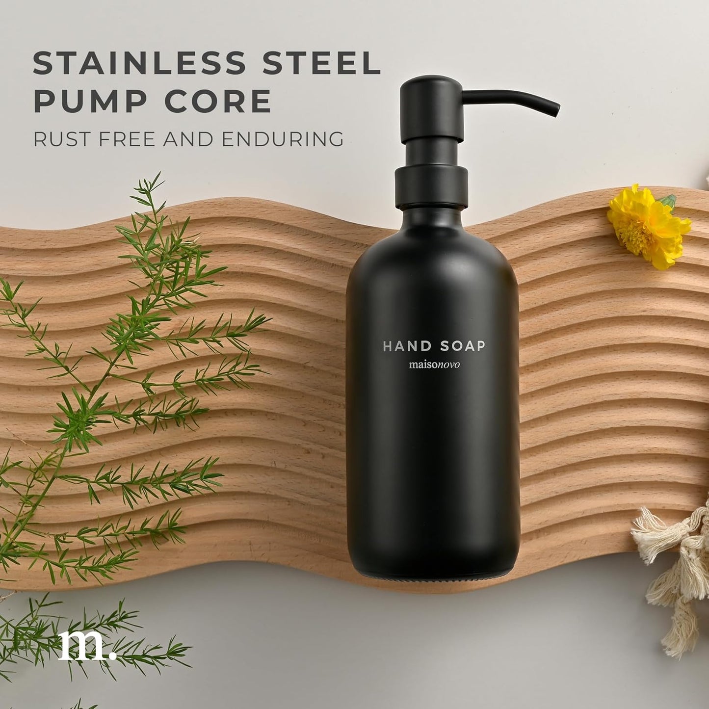 MaisoNovo Soap Dispenser 1-Piece Set | 16.9oz Black Bottles with Black Stainless Steel Pump