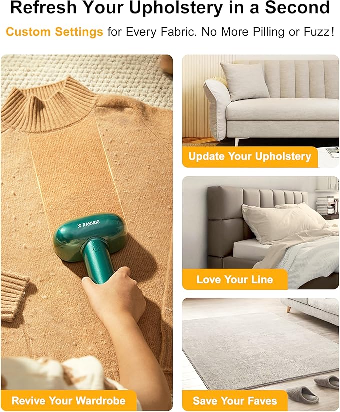 [1s 100% Fabric Renewal] [Smart Cloth Care] RANVOO Professional Fabric Shaver, Dual-Head Electric Rechargeable Lint Remover Fuzz/Pill for Sweater, Clothes & Furniture, Couch & Sofa, Pet Hair