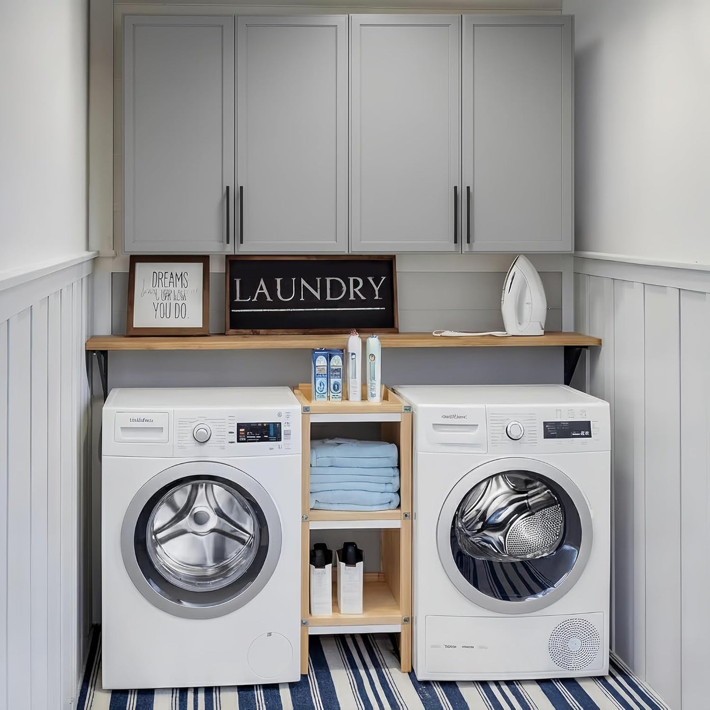 FIMELLO 59" Wall Cabinets for Laundry Room with Adjustable Shelf, Laundry Room Cabinets Wall Mounted, White Wall Cabinet with Shaker Doors, Kitchen Wall Cabinet, Hanging Cabinets for Bathroom -Gray