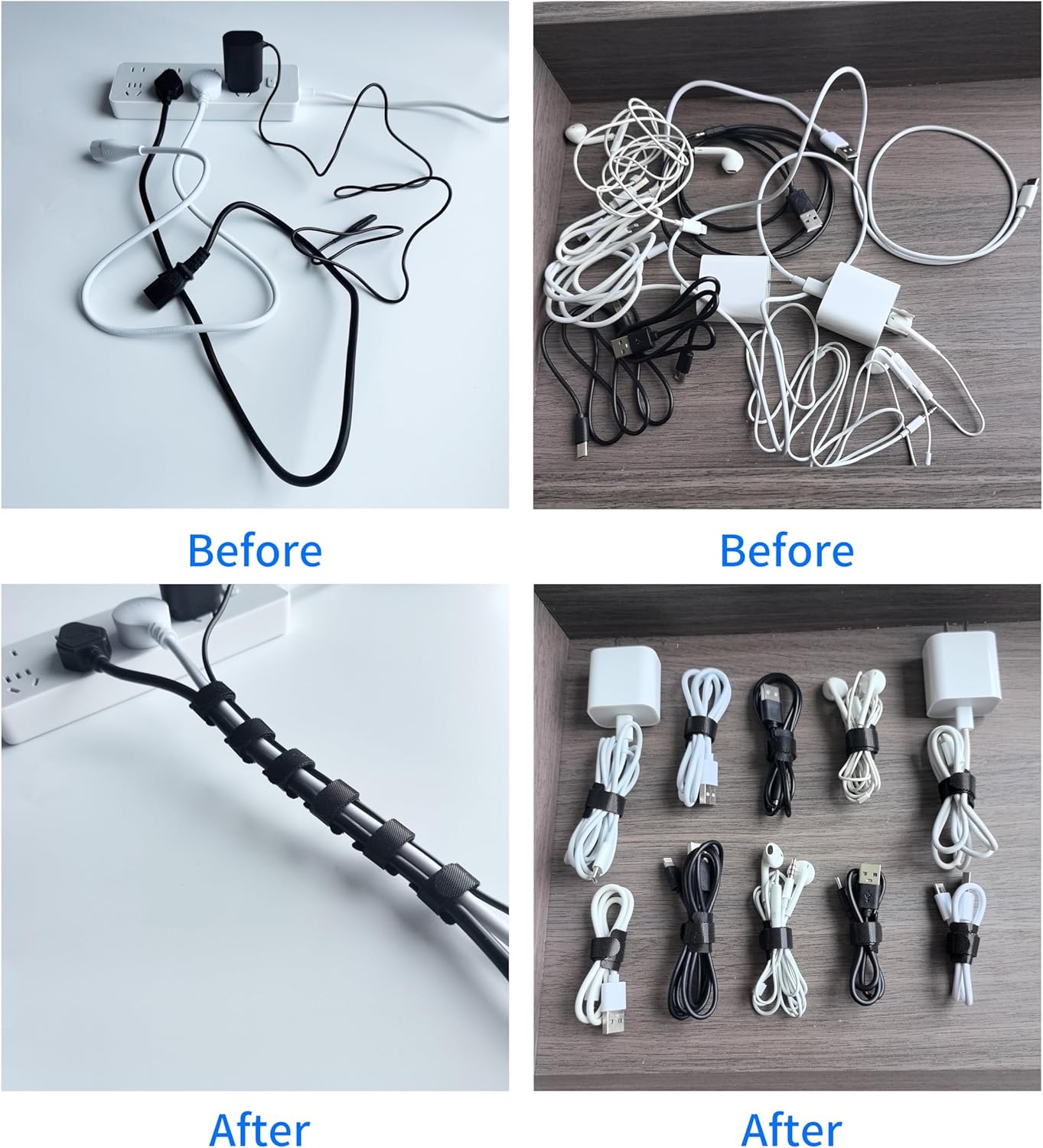 200 PCS 6 Inches Black Reusable Cable Ties, Adjustable Cord Straps, Cable Organizer, Cord Wrap and Hook Loop Cords Management