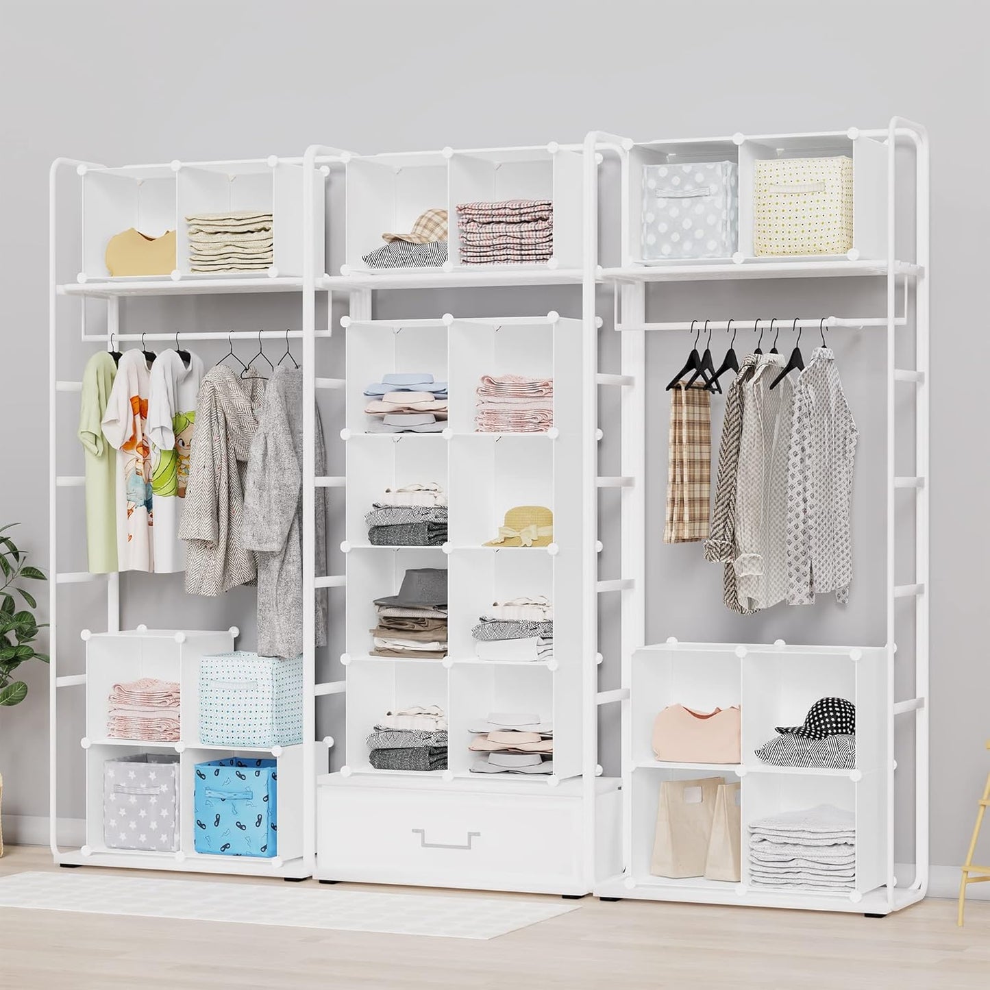 HOMIDEC Closet Organizers and Storage, 16 Cube Storage Organizer, Closet Organizer Bookshelf Cubes Shelves for Clothes, Bedroom, Kids Room, Bathroom, Wardrobe, Garment Racks, White