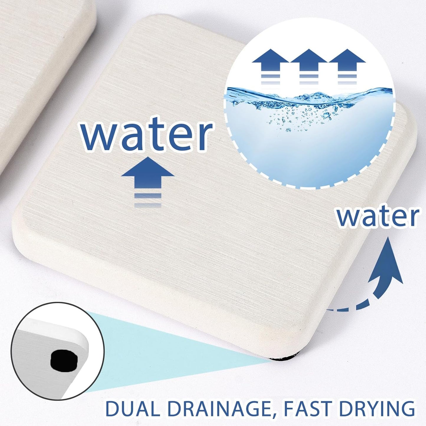 6PCS Fast Drying Diatomite Bathroom Tray, Water Absorbent Diatomite Coasters, Soap Dish Holders Toothbrush Holders for Bathroom Counter, Water Absorbing Stone Sink Organizer for Bathroom and Kitchen