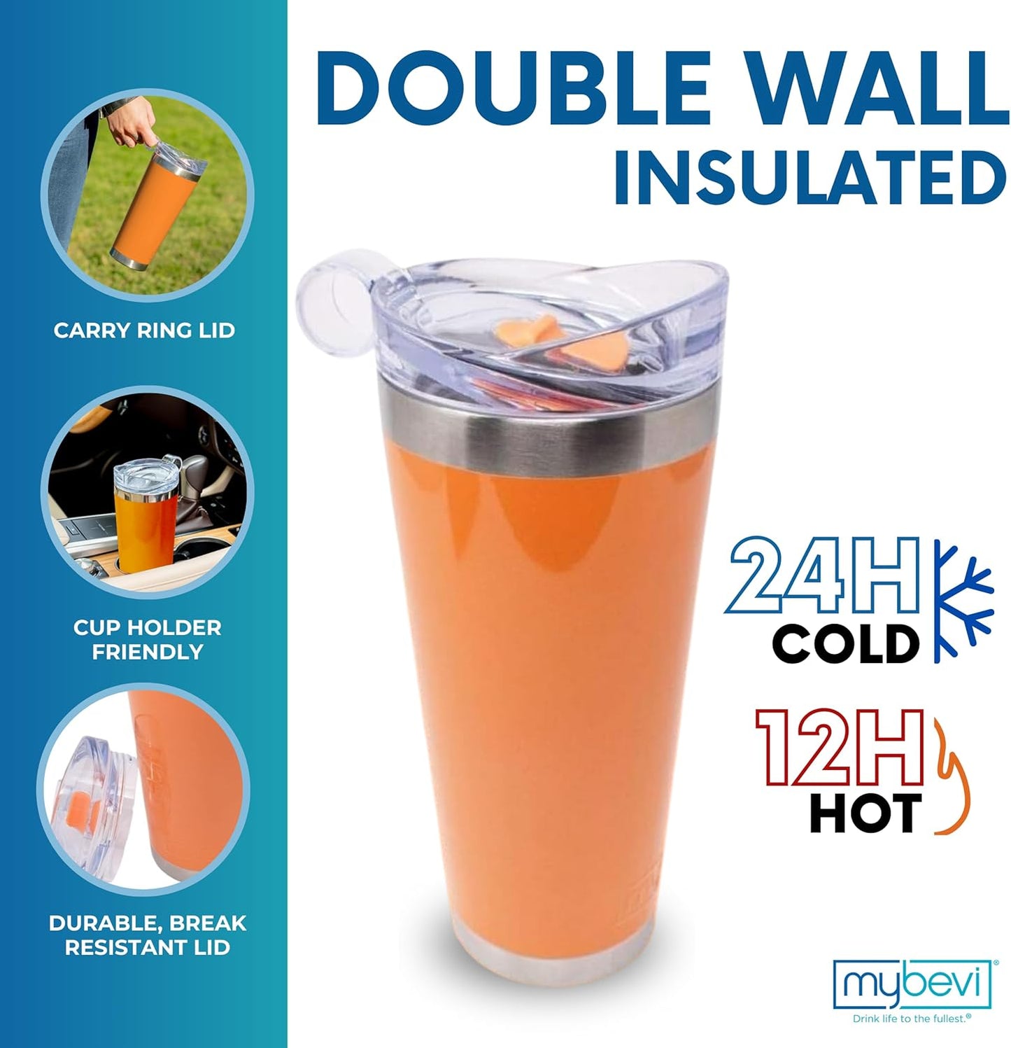 Classic Premium Stainless Steel Tumbler with 12-Hour Temperature Control, Tritan Lid, and BPA-Free Construction | Orange, 26 oz