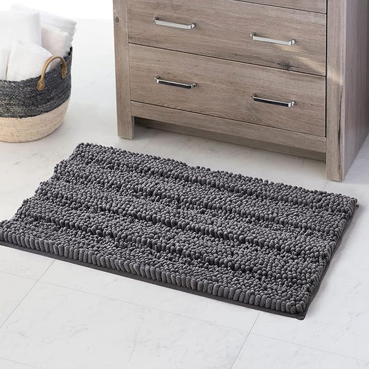 KGORGE Gray Bathroom Rugs - Non Slip Water Absorbent Washable Anti-Skid Super Soft Chenille Kitchen Mats for Living Room Bedroom Floor Small Area Bath Rugs for Tub Shower, 20" W x 32" L, 1Pc