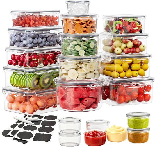 52 PCS Food Storage Containers with Lids (26 Containers & 26 Lids) - Airtight Leakproof Meal-Prep Container for Kitchen Storage and Organization, Reusable Plastic Food Containers with Labels & Pen