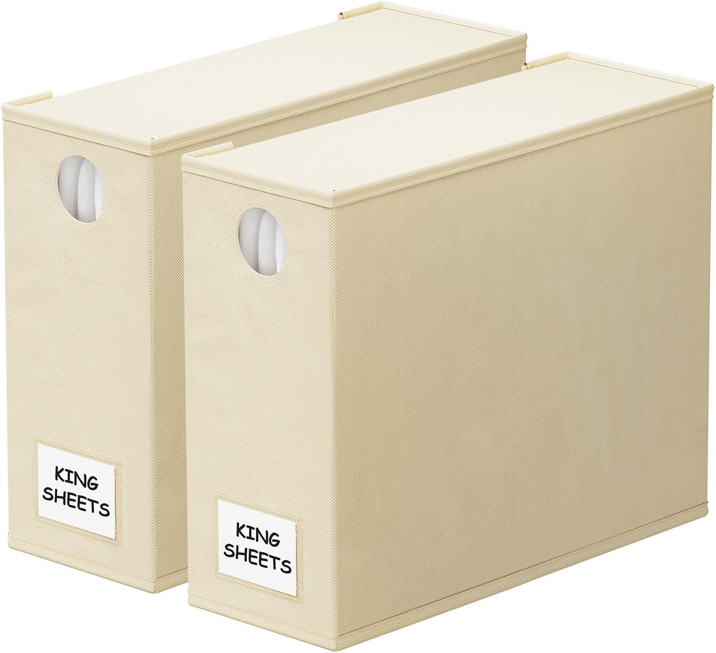 SpaceAid 2 Pack Bed Sheet Organizers and Storage, Foldable Sheet Organizer for Linen Closet, Sheets Set Folder Keeper with Window XL (Queen & King Size) Organizing Bedding Container, Beige