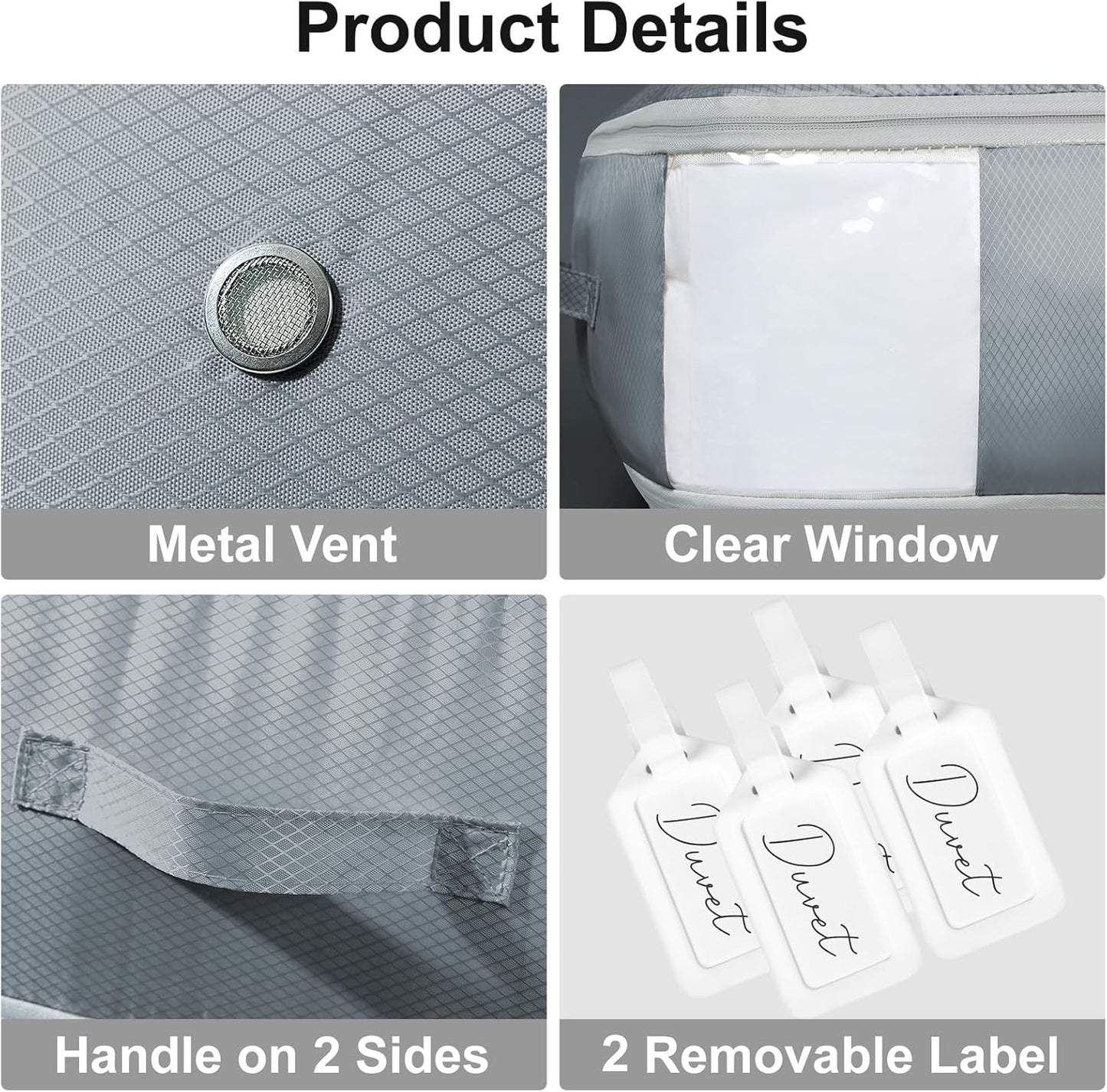 Comforter Storage Bag - Large Capacity Blanket Storage Bags 3-Layer Ultra Space Saving Self Compression Organizer, Washable Compression Bags for Storage Comforter Blanket, 2-Pack, Grey