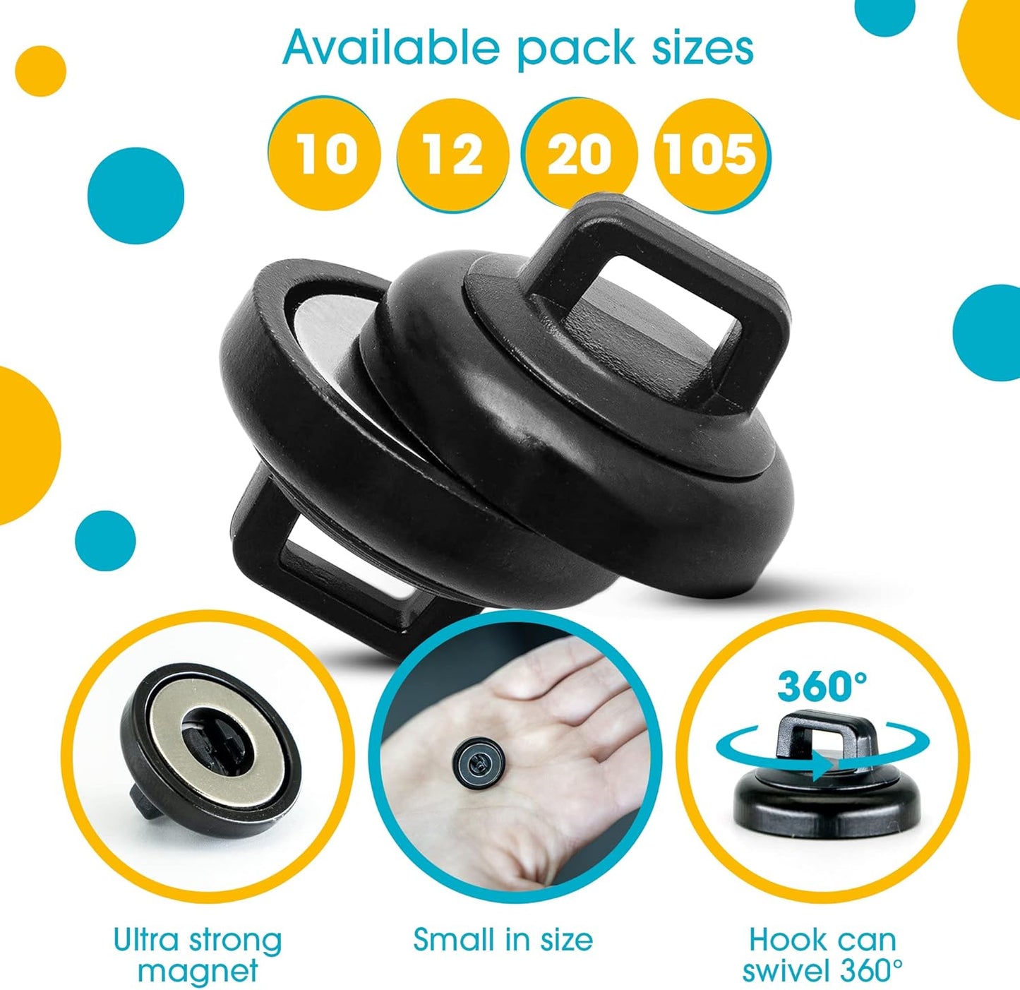 HATSBI. Magnetic Cable Zip Tie Mounts Multipurpose (105 PACK) Neodymium Magnets Black 105 Black Cable Zip Ties Included. Cable Holder for Cable Management. Holds Standard Zip Ties/Cable Ties.