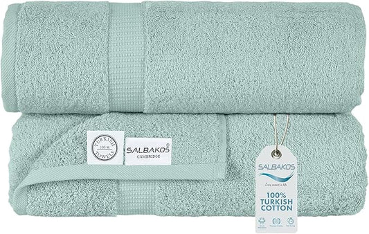 SALBAKOS 100% Turkish Cotton Extra Large Bath Sheet Set of 2 35x70 inch | Heirloom Quality | Hotel & Spa Collection | Soft, Oversize Bath Towels | Made in Turkey (Seafoam Green, 2 Bath Sheets)
