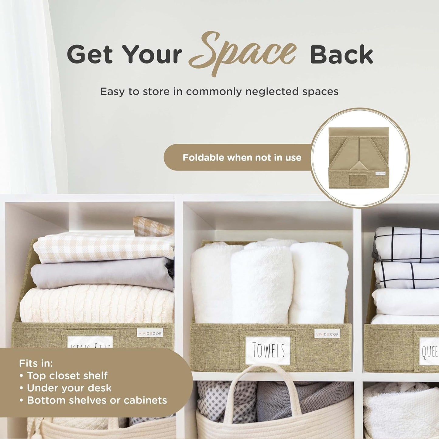 Storage Cubes – 12x12x10 Fabric Baskets for Organizing, Storage Baskets for Shelves, Open Front Fabric Bins, Closet Organizer Bins for Clothes, Towels, Sweaters, Linen – Brown, 3 Pack