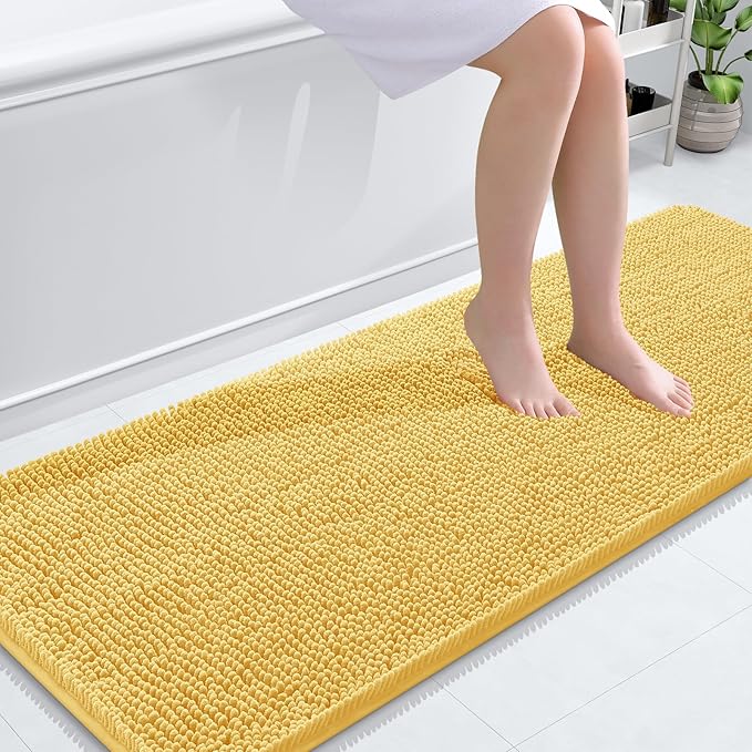 OLANLY Bathroom Rugs 59x24, Extra Soft Absorbent Chenille Bath Rugs, Rubber Backing Quick Dry, Machine Washable Bath Mats for Bathroom Floor, Tub and Shower, Home Decor Accessories, Yellow