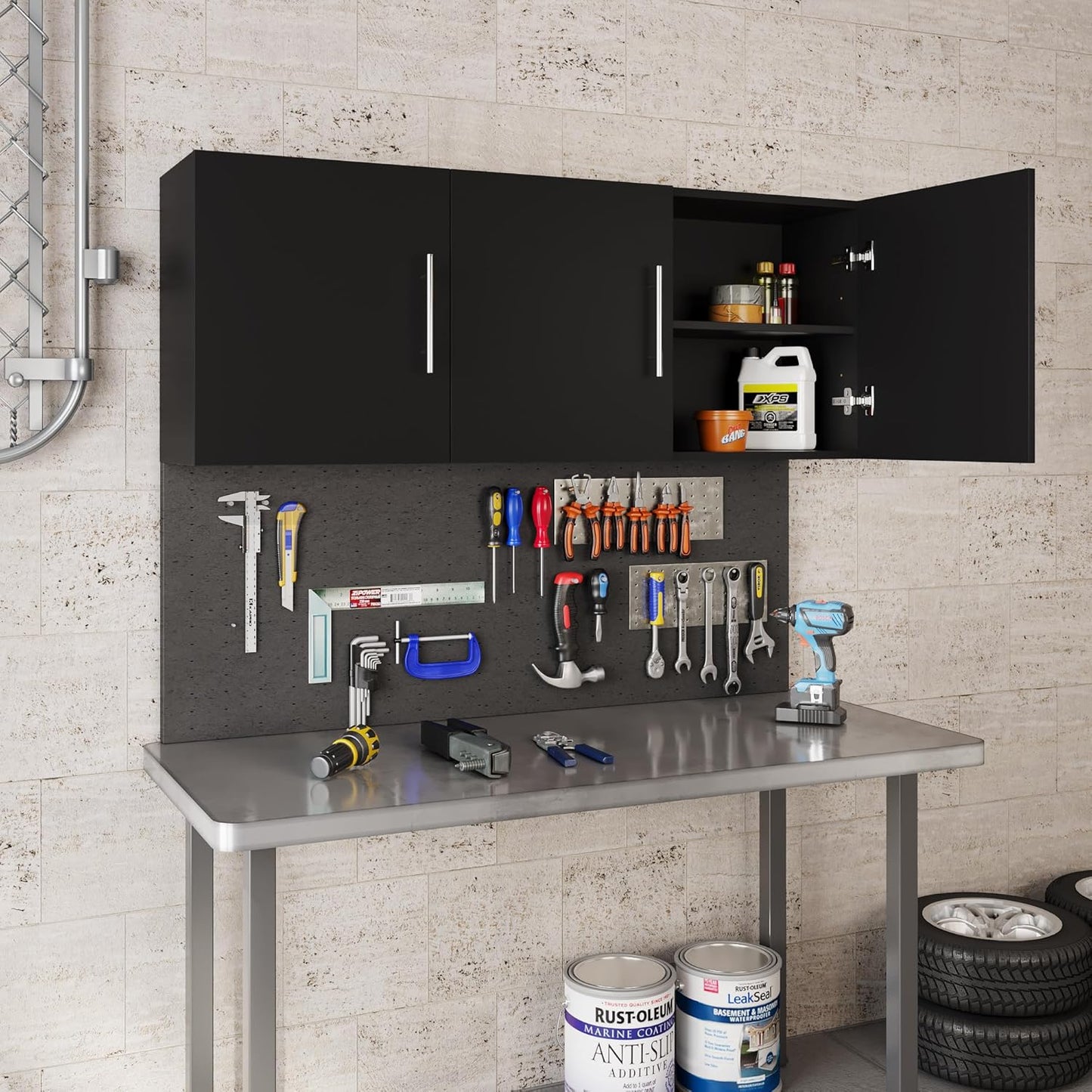 Laundry Wall Cabinet, 54"W x 12"D x 20"H Wooden Wall Mounted Storage Cabinet, 3 Door Cabinet with Soft Close and Metal Handle and Adjustable Shelf, for Kitchen, Garage, Laundry, Bathroom, Black