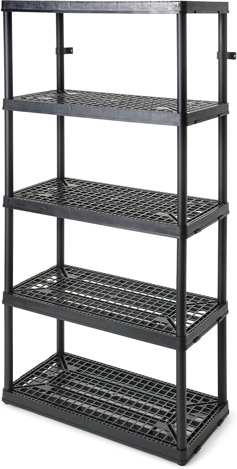 Gracious Living 72 Inch 5 Shelf Heavy Duty Light Weight Garage or Indoor Storage Unit Holds up to 150 Pounds with Easy Assembly (1 Pack), Black
