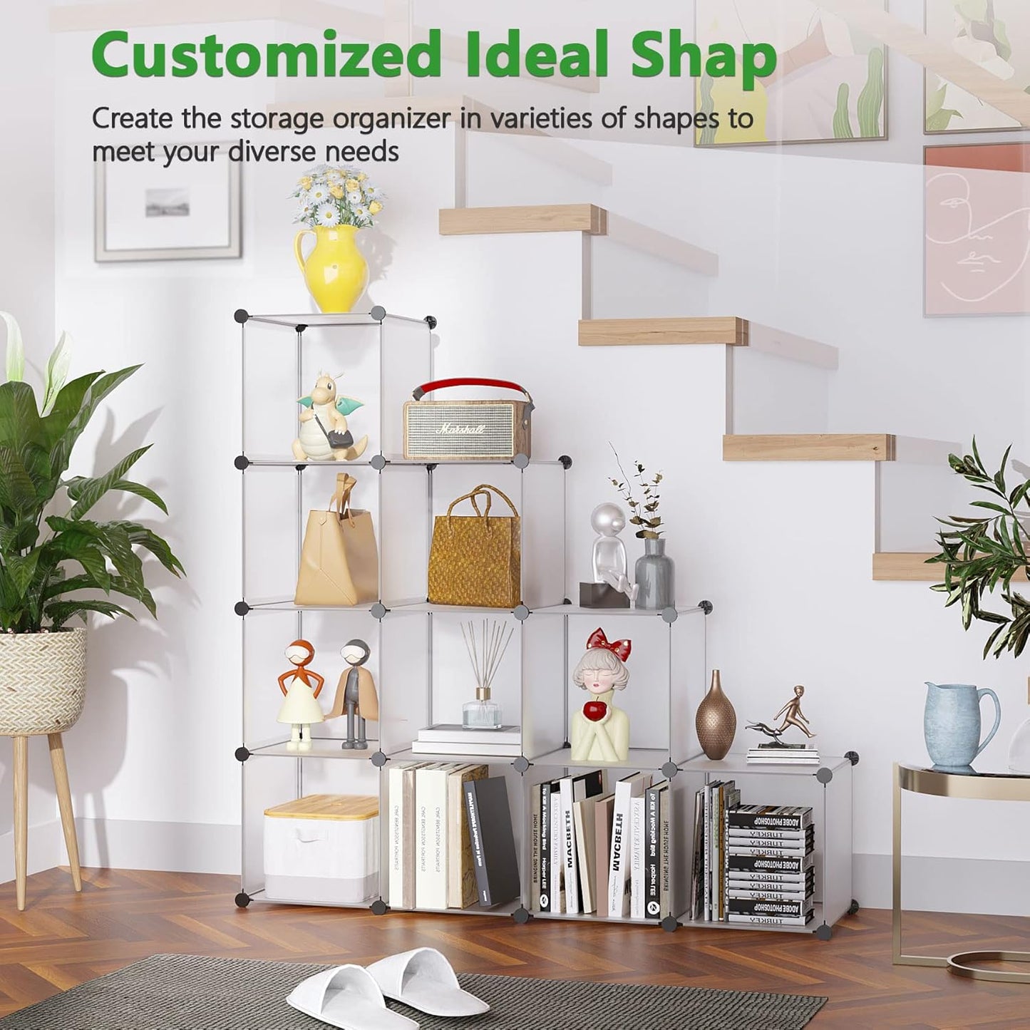 C&AHOME Cube Storage Organizer, 12-Cube Closet Cabinet Organizer, DIY Cube Shelf, Plastic Stackable Bookshelf, Modular Shelving Units Ideal for Home, Office, 36.6" L x 12.4" W x 48.4" H White SHS3012A