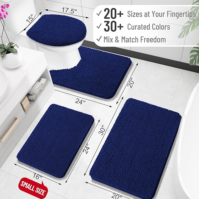 OLANLY Bathroom Rugs 34x21, Extra Soft Absorbent Chenille Bath Rugs, Rubber Backing Quick Dry, Machine Washable Bath Mats for Bathroom Floor, Tub and Shower, Home Decor Accessories, Navy