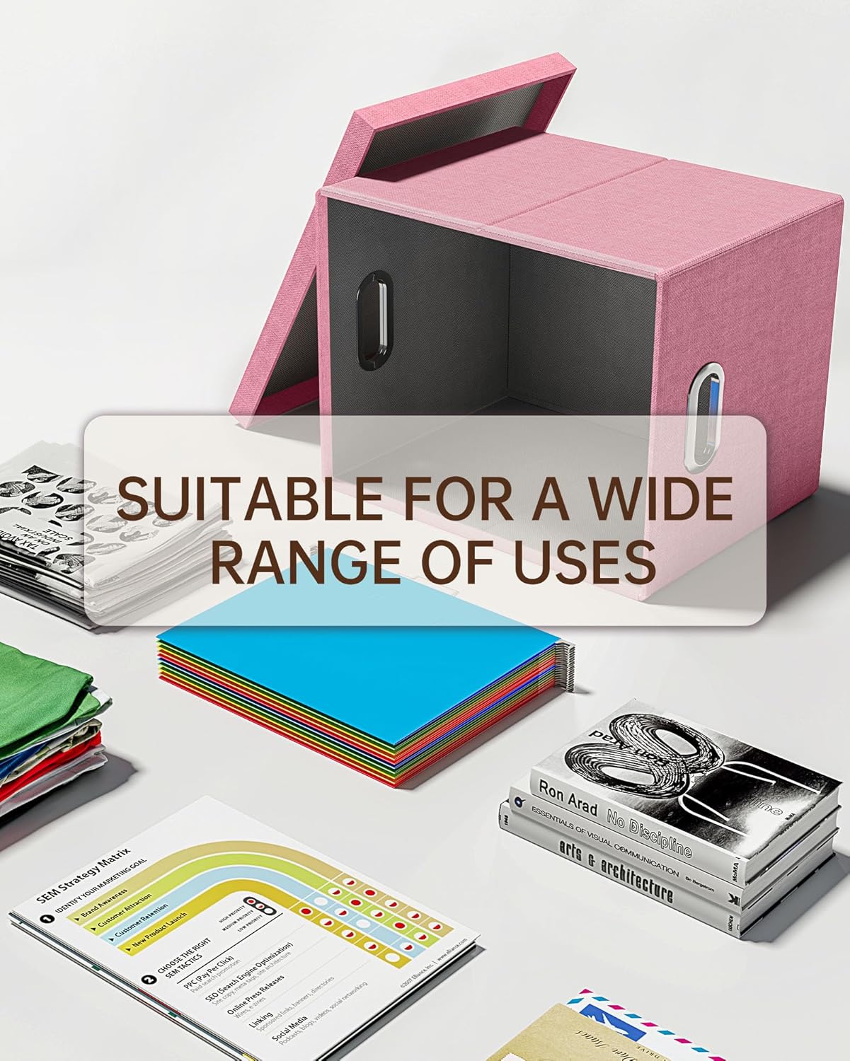 Oterri 2 Pack File Storage Organizer, Filing Box, Portable File Box with Lid, Fit for Letter/Legal File Folder Storage, document organizer, New-pink