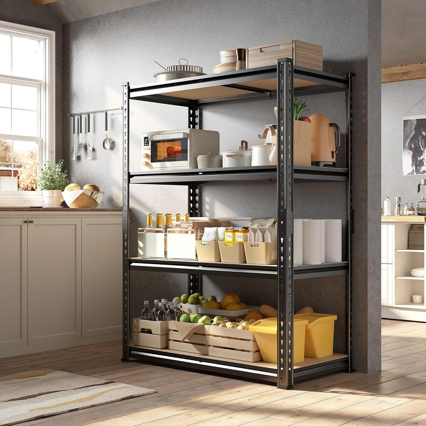 48" H Storage Shelves 31.5" W Garage Shelving Adjustable 1600LBS Metal Shelving Heavy Duty 4 Tier Garage Shelves for Pantry Kitchen Closet Basement Warehouse