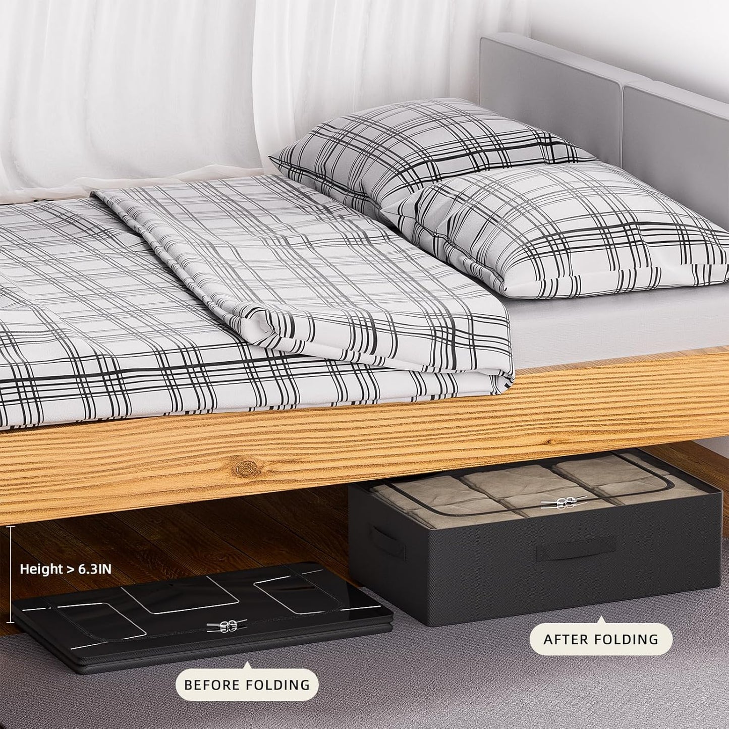 CYhom Under Bed Storage Bins Frame Storage Box Oxford Fabric Sturdy Underbed Container Foldable Stackable Large Capacity Clothes Organizer