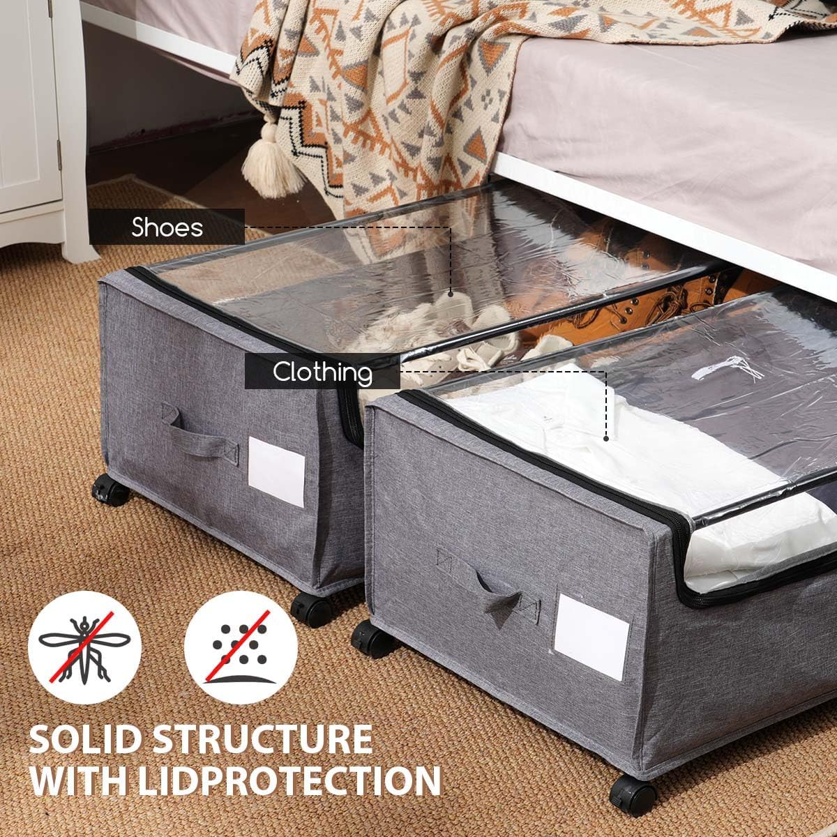 Under Bed Storage with Wheels, Under The Bed Storage Drawers On Wheels, Rolling Underbed Drawers, Lockable, Heavy Duty, XXXXL Size 90L
