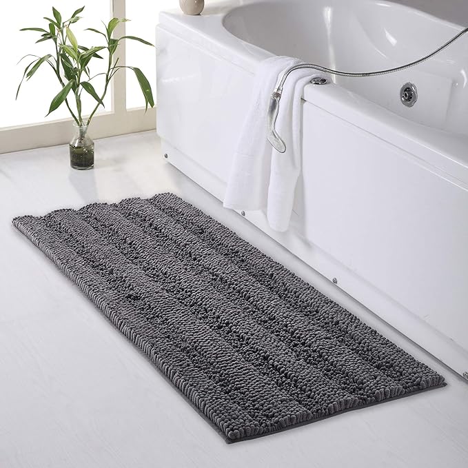 KGORGE Grey Bathroom Rugs - Water Absorbent Bath Mat Gifts Thick Shaggy Floor Cover Quick Drying Shower Carpet for Toilet Shower Kitchen, 47" x 24", 1 Pc