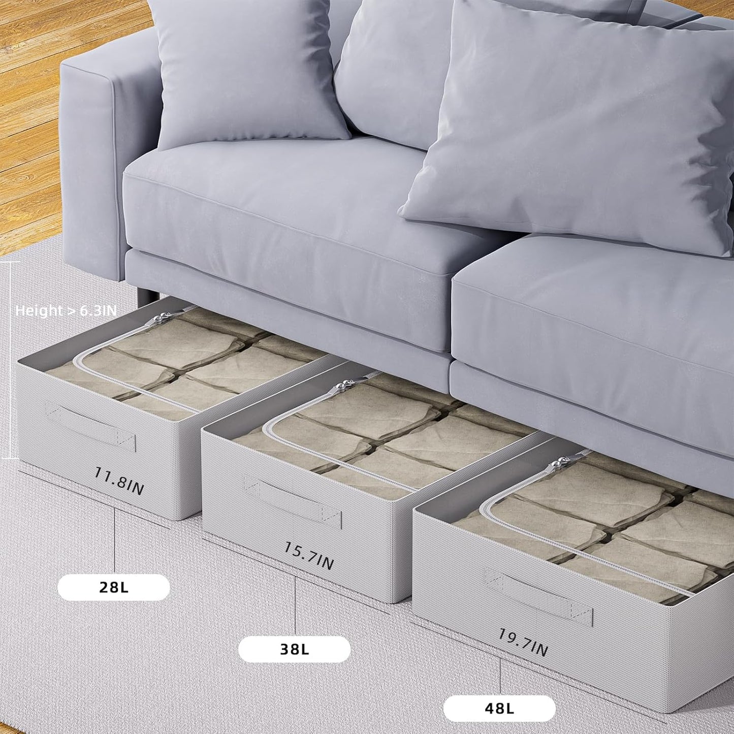 CYhom Under Bed Storage Bins Frame Storage Box Oxford Fabric Sturdy Underbed Container Foldable Stackable Large Capacity Clothes Organizer