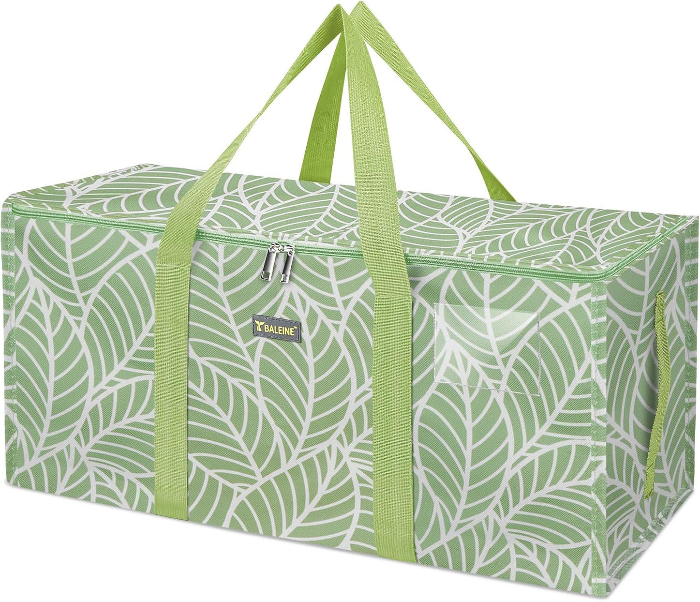 BALEINE Extra Large Storage Tote with Zippers & Carrying Handles, Heavy-Duty Oxford Fabric Moving Bags for Laundry, Space Saving, Storage, Antique Foliage