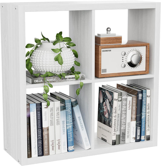 Cube Storage Organizer Bookcase, Decorative 11 inch Open Back Cubical Shelf with Thickened Border, Display Bookshelf for Living Room, Home Office, Sturdy Room (White, 4 Cube)