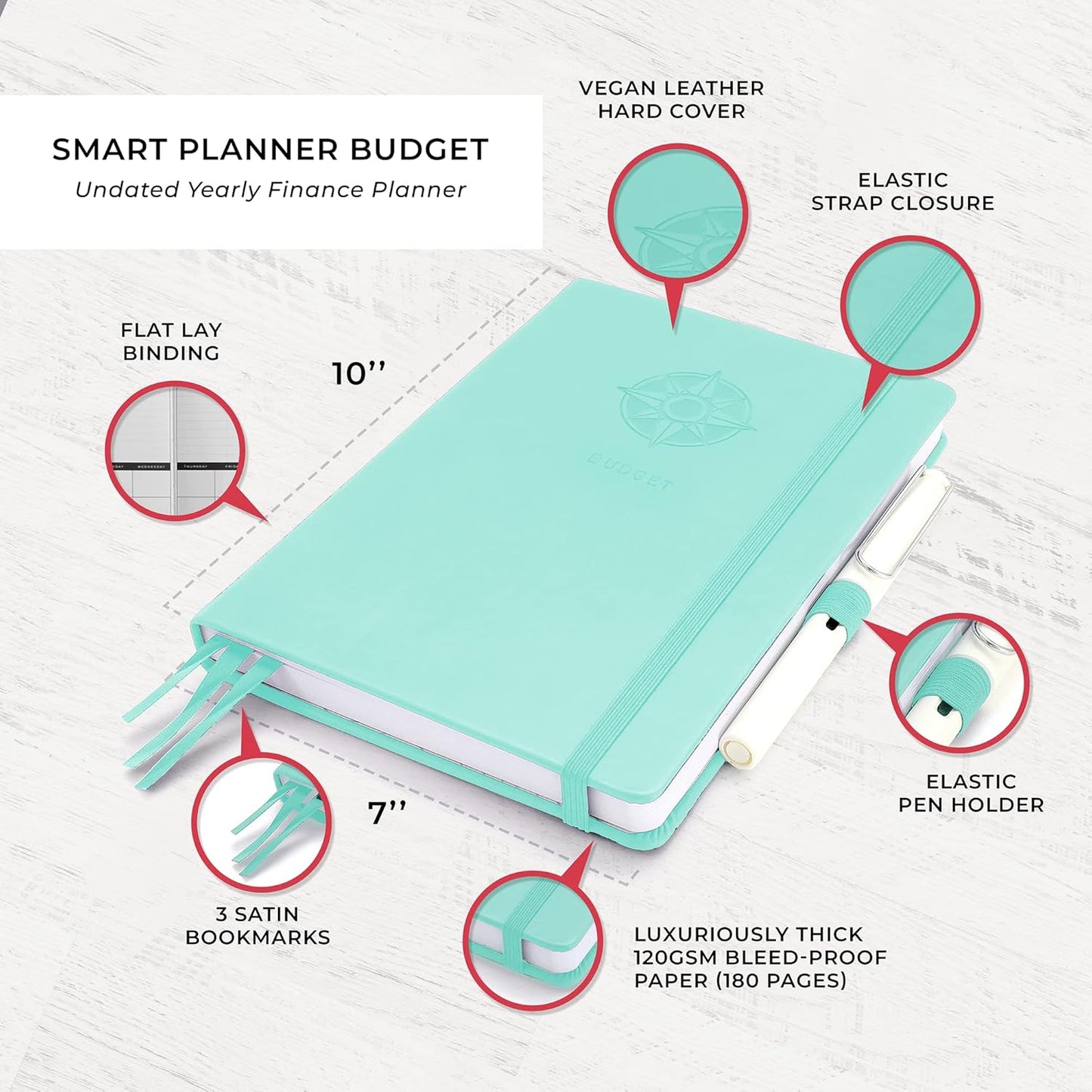 Smart Planner Budget Book – A5 Size 8.6 x 5.7 inches – Undated Budget Planner Organizer with Calendars, Debt Tracker, Expense Sheets, Savings Trackers and More – Inner Pocket for Receipts (Turquoise)
