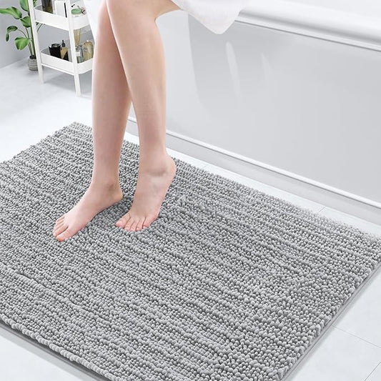 Arotive Luxury Chenille Bathroom Rug Mat, Extra Soft Thick Absorbent Shaggy Bath Rugs, Non-Slip Machine Wash Dry, Plush Bath Mats for Bathroom, Shower and Tub, 47x32, Light Grey