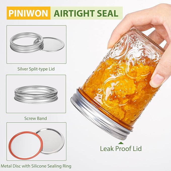 Mason Jars 16oz with Lids-6 Pack Wide Mouth Glass Mason Jar Vintage Glass Canning Jars with Metal Lids for Canning, Pickling, Food Storage