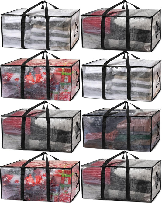 ClearSpace Heavy Duty Moving Bags or Storage Bags – Clear Storage Bins with Lids, Large Moving Boxes with Backpack Straps & Zippers – Packing Bags & Moving Supplies for College Dorm- 8 Pack