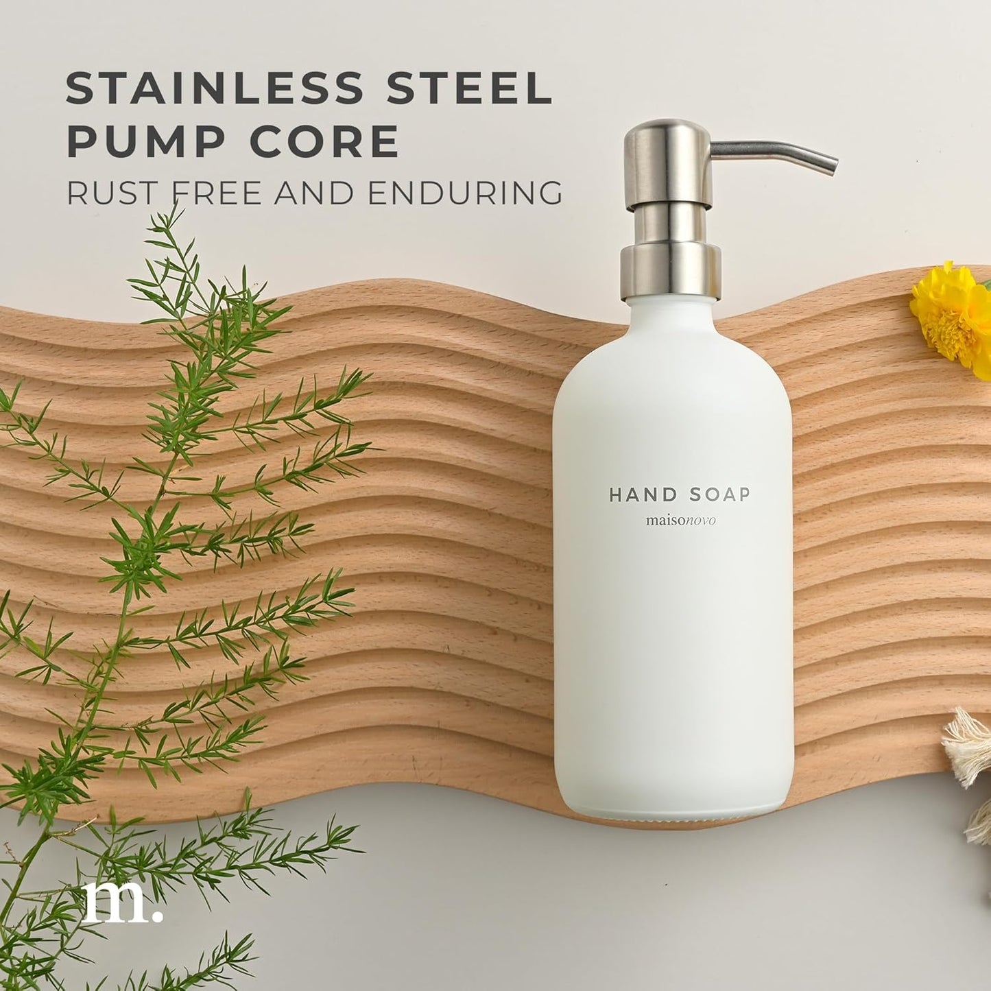 MaisoNovo Soap Dispenser 1-Piece Set | 16.9oz White Bottles with Silver Stainless Steel Pump