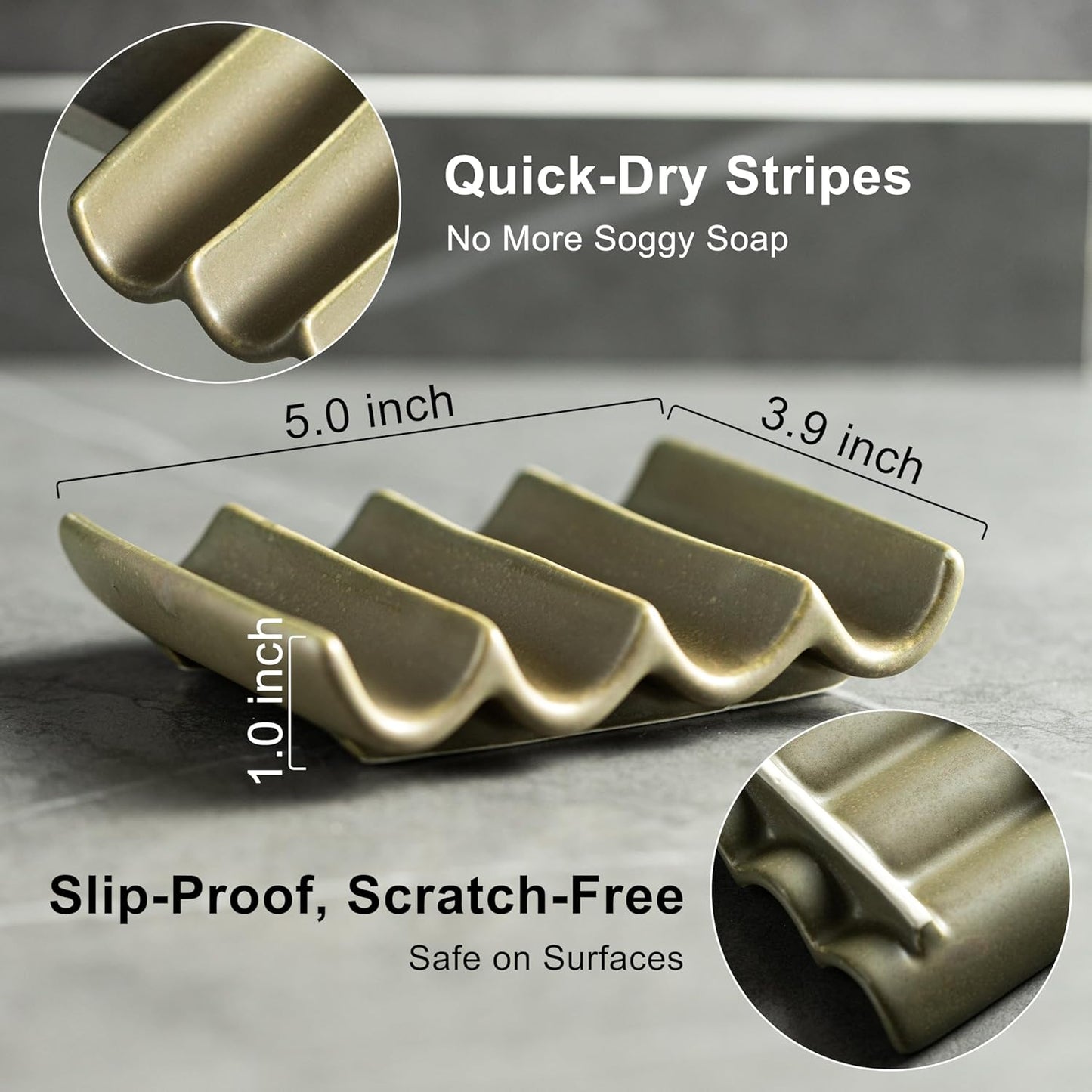 Bar Soap Holder, Ceramic Soap Dish for Shower, Bathroom Soap Saver with Drainage, Bathroom and Kitchen Sink Organizer, Keep Soap Dry