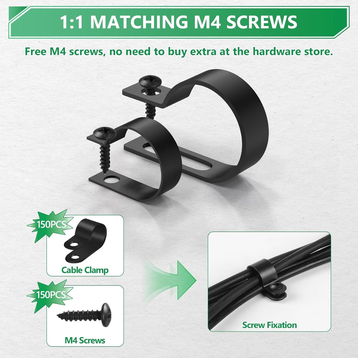 Cable Clips for Cable Management Cord Organizer, 6 Sizes 290 PCS Nylon R-Type, 3/16'' 1/4'' 3/8'' 1/2'' 3/4'' 1'' Black Plastic Screw Mounting Cord Fastener Clamp Assortment Kit with M4 Screws