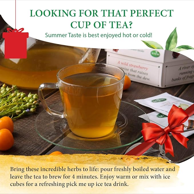 ACORUS Summer Taste Tea Set - Natural Assorted Tea Hamper Box Gift Set, Large Selection Box 60 Teas Bags, 6 Fruit and Berry Flavour Sampler, Perfect for Refreshing Iced Drinks