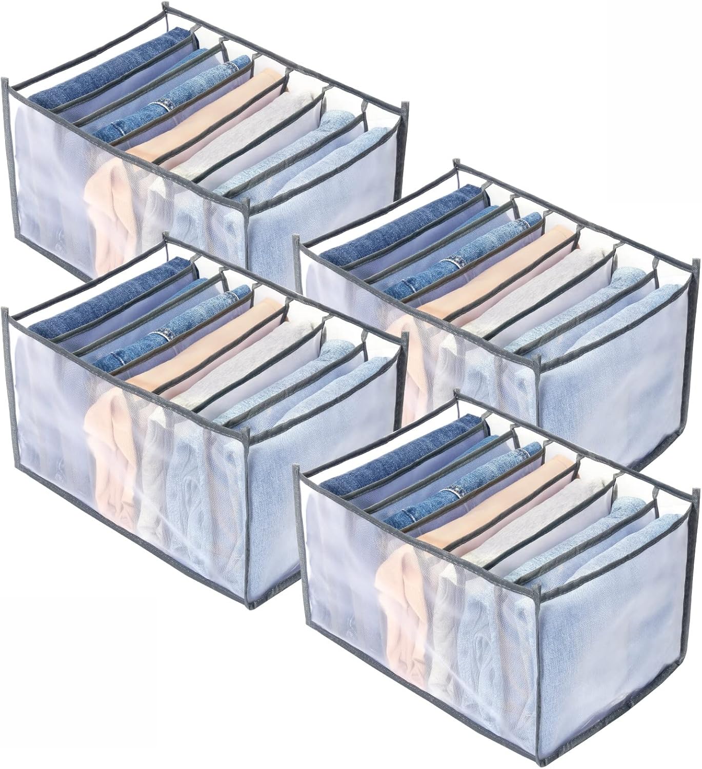 TIGARI Wardrobe Clothes Organizer, Closet Organizers And Storage Baskets, Mesh Clothes Storage Organizer for Thin Jeans, T-shirts, Underwear, Socks, Scarves, Leggings, Skirts (Gray)